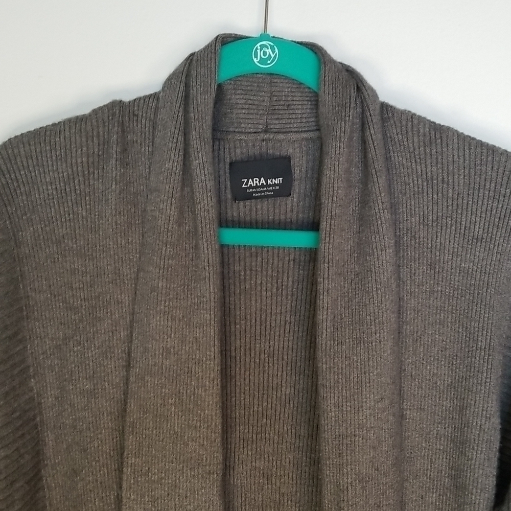 Zara Knit Cowl Neck Gray Open Front Sweater Medium - Picture 4 of 5